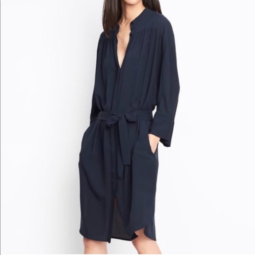 VINCE Women’s MEDIUM Silk Side Slit Shirt Dress | Coastal Blue